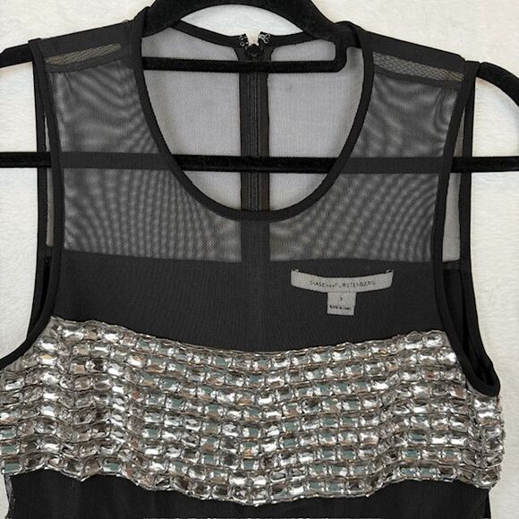 Diane von Furstenberg Wally Square All Over Crystal Mesh Crepe Mini Dress Size 2 - Picture 3 of 13